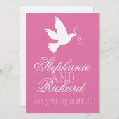 Ruban rose de colombe blanche invitation de mariag (Devant / Derrière)