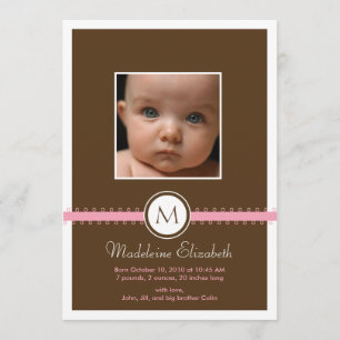 Ruban rose en satin avec Faire-part de naissance m