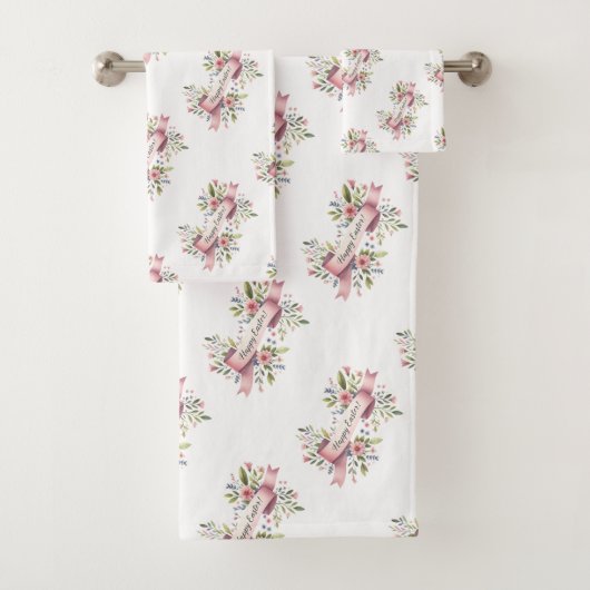 Ruban rose fleuri heureux de Pâques (En situation)