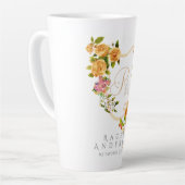 Ruban Rose Or Chic Monogramme Blanc Latte Mug (Angle gauche)