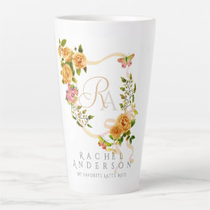 Ruban Rose Or Chic Monogramme Blanc Latte Mug