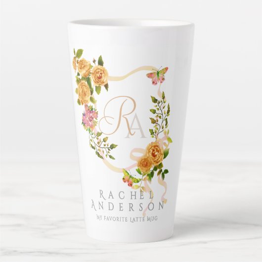 Ruban Rose Or Chic Monogramme Blanc Latte Mug (Devant)