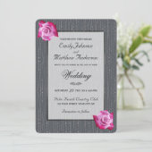 Ruban rose rose Silver Faire-part de mariage (Debout devant)