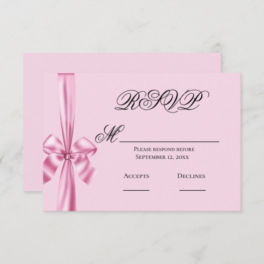 Ruban rose Satin Simple Mariage RSVP (Devant / Derrière)