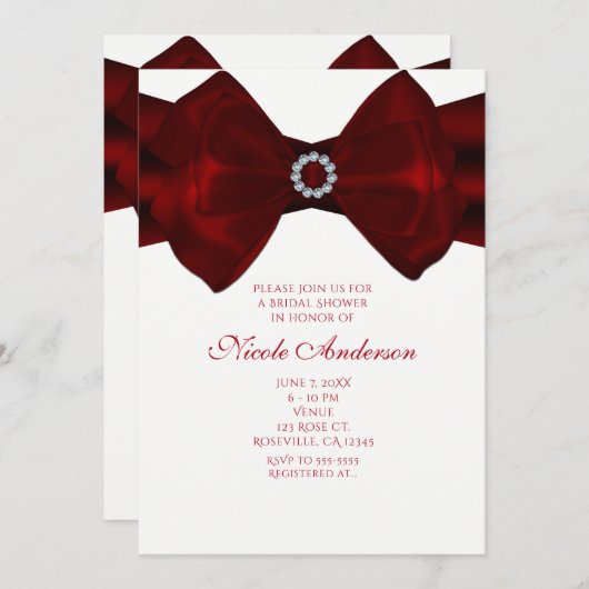 Ruban rouge & Diamonds Bling Elegance Invitations (Devant / Derrière)