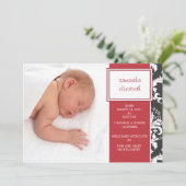 Ruban rouge et Faire-part de naissance Damas (Debout devant)