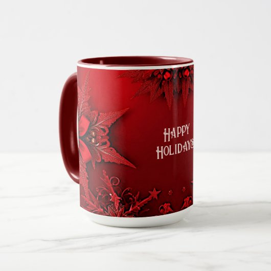 Ruban rouge floral fêtes de Noël Mug (Devant gauche)