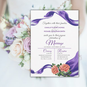 Ruban royal violet et Faire-part de mariage floral