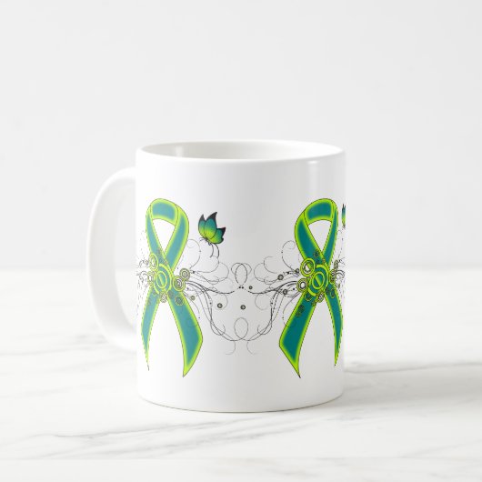 Ruban vert turquoise et citron vert avec Mug papil (Devant gauche)