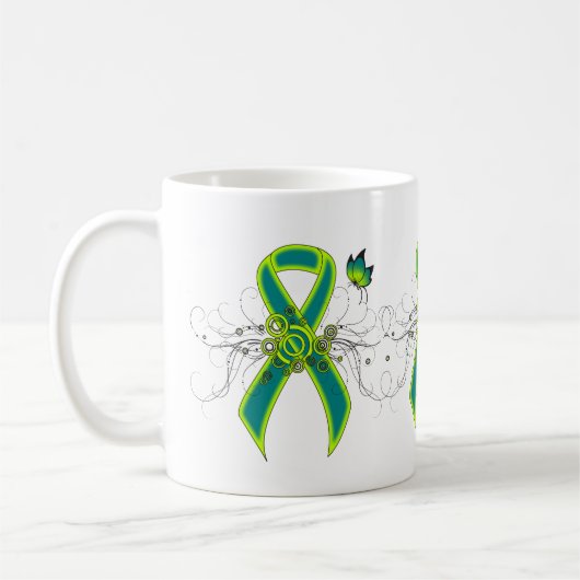 Ruban vert turquoise et citron vert avec Mug papil (Gauche)