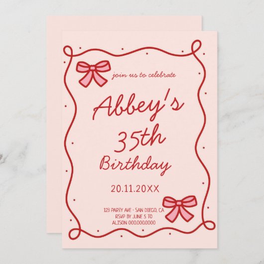 Ruban Whimsical Invitation d'anniversaire (Devant / Derrière)
