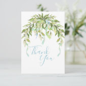 Rubans Bleus Vert Élégant Carte de remerciements (Debout devant)