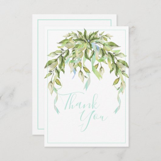 Rubans Bleus Vert Élégant Carte de remerciements (Devant / Derrière)