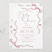Rubans roses minimaliste Baby shower Invitation (Devant / Derrière)