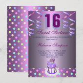 Rubans Violets & Gâteau Invitation Anniversaire Sw (Devant / Derrière)