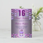 Rubans Violets & Gâteau Invitation Anniversaire Sw (Debout devant)