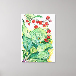 Rubarb en frambozen op Canvas