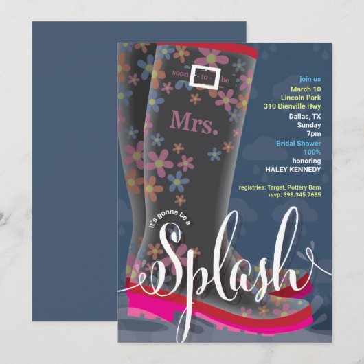 Rubber Boot Splash Bridal Shower Kaart (Voorkant / Achterkant)