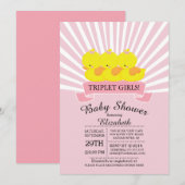 Rubber Canard Triplet Girls Baby Shower Invitation (Devant / Derrière)