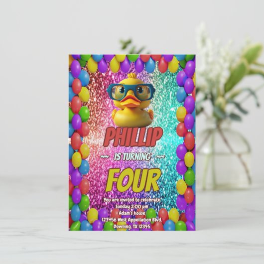 Rubber Duck aangepaste karakter verjaardag uitnodi Kaart (Staand voorkant)