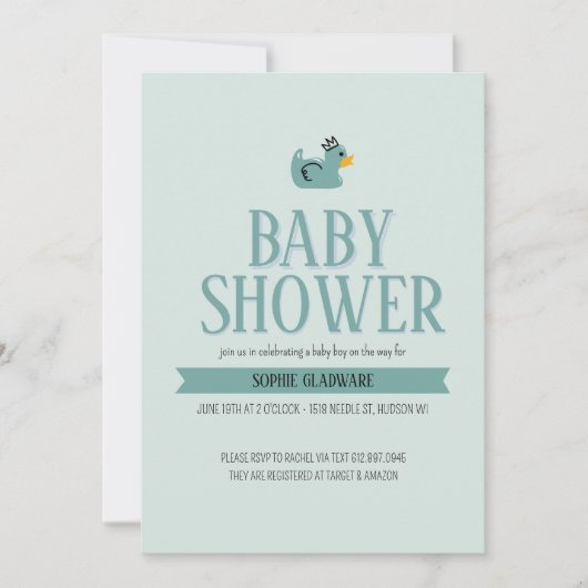 Rubber Duck Baby Boy Baby shower Invite Kaart (Voorkant)