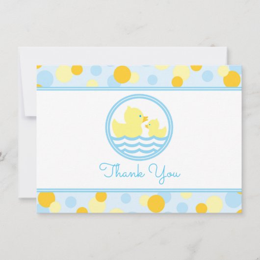 Rubber Duck Baby shower Dank u blauw en geel Bedankkaart (Voorkant)