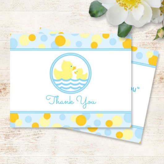 Rubber Duck Baby shower Dank u blauw en geel Bedankkaart