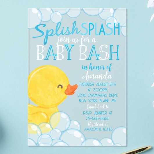 Rubber Duck Baby shower Frosted Acryl Uitnodiging Acryl Uitnodigingen