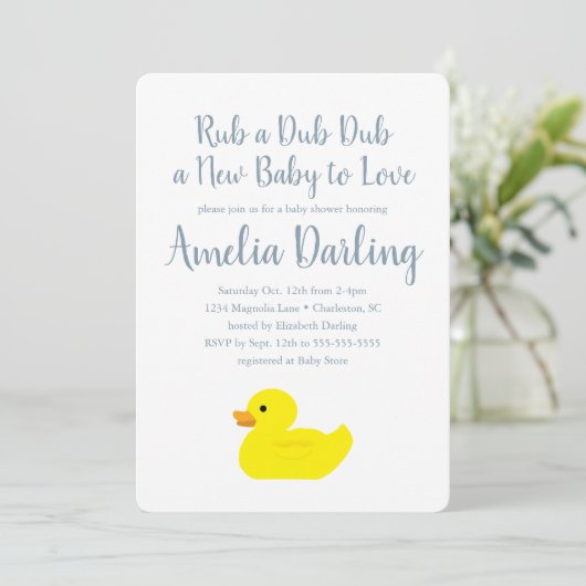 Rubber Duck Baby shower Gingham Check Uitnodiging (Staand voorkant)