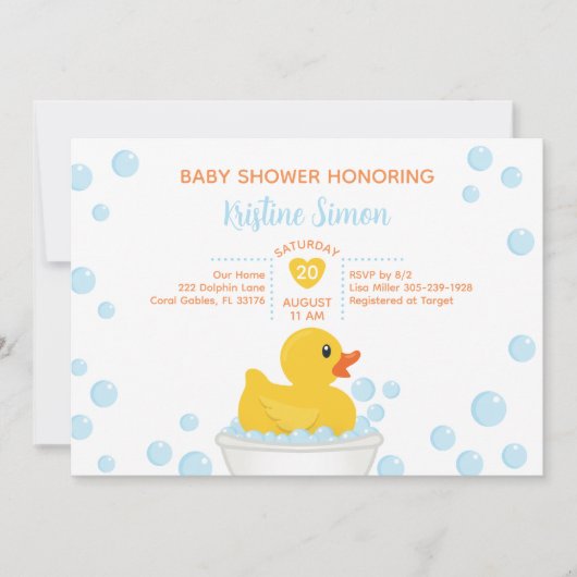 Rubber Duck Baby shower Invitation – Bubble Bath T Kaart (Voorkant)
