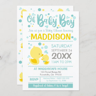 Rubber Duck Baby shower Invitation Ducky Boy Kaart