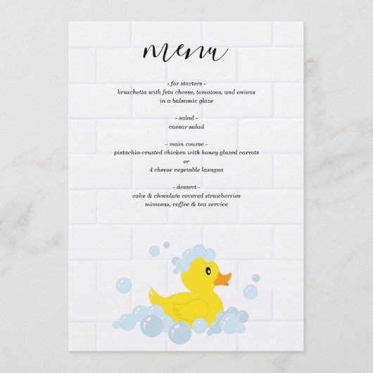 Rubber Duck Baby shower Menu (Voorkant)