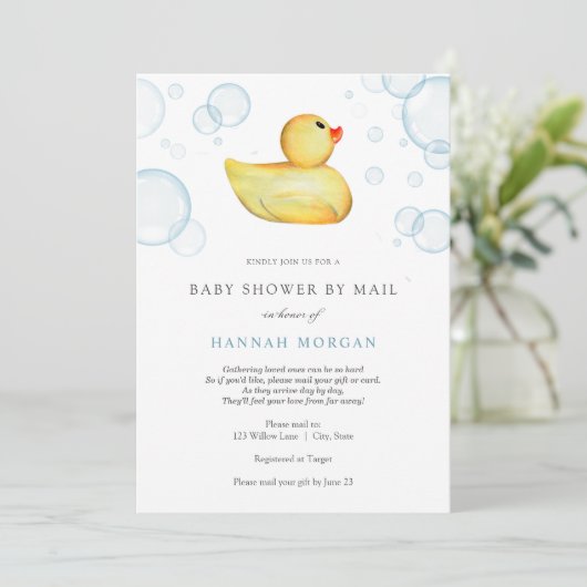 Rubber Duck Baby shower per Mail uitnodiging (Staand voorkant)