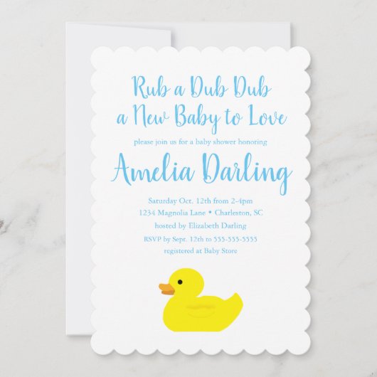Rubber Duck Baby shower Scallop Edge-uitnodiging Kaart (Voorkant)