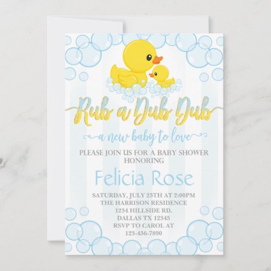 Rubber Duck Baby shower Uitnodiging (Voorkant)