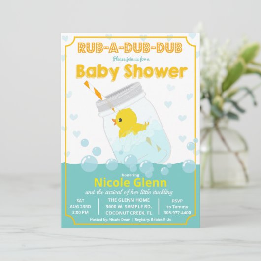 Rubber Duck Baby shower Uitnodiging (Staand voorkant)