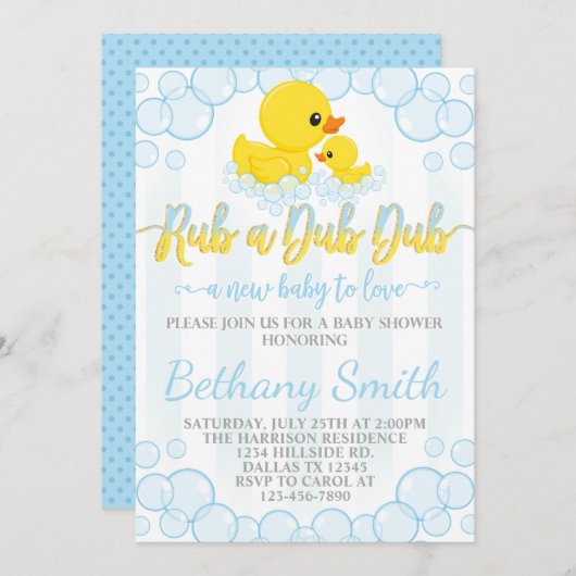 Rubber Duck Baby shower Uitnodiging (Voorkant / Achterkant)