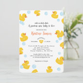 Rubber Duck Baby shower uitnodiging | Gele eend & (Staand voorkant)