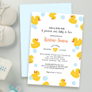 Rubber Duck Baby shower uitnodiging   Gele eend &