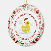 Rubber Duck Baby's eerste kerstfoto Keramisch Ornament (Links)