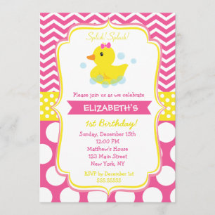 Rubber Duck Birthday Party Invitations girl Kaart