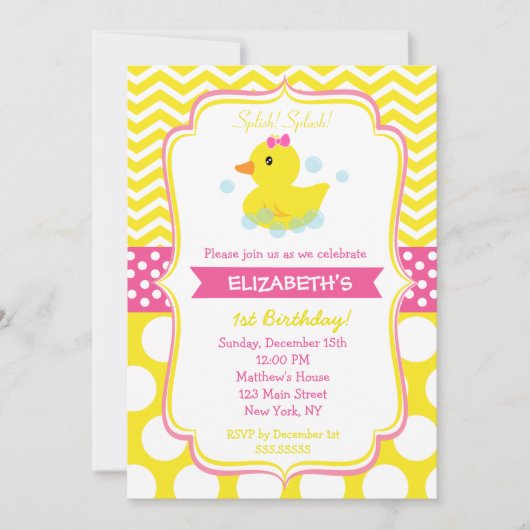 Rubber Duck Birthday Party Invitations Kaart (Voorkant)