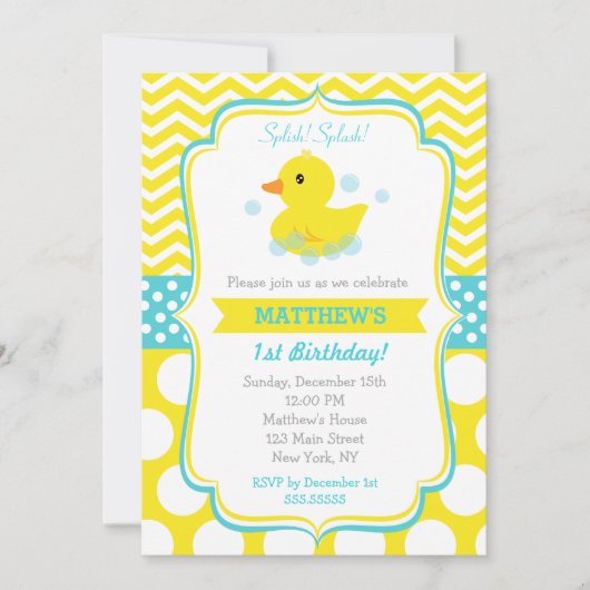 Rubber Duck Birthday Party Invitations Kaart (Voorkant)