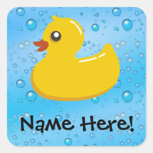Rubber Duck Blue Bubbles Aangepaste Kinderen Vierkante Sticker