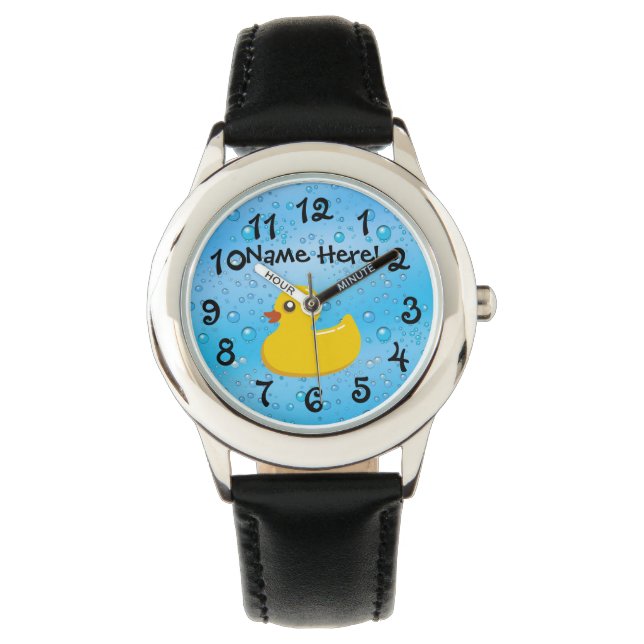 Rubber Duck Blue Bubbles Personalized Kids Horloge (Voorkant)