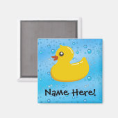 Rubber Duck Blue Bubbles Personalized Kids Magneet (Voorkant / Achterkant)