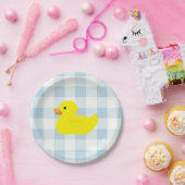 Rubber Duck Blue Gingham patroon Papieren Bordje (Feest)