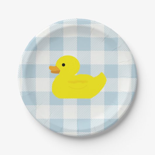 Rubber Duck Blue Gingham patroon Papieren Bordje (Voorkant)