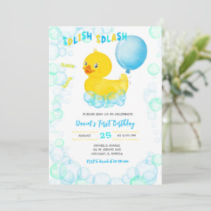 RUBBER DUCK Boy First Birthday Invitation Kaart