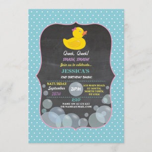Rubber Duck Ducky Bubble Birthday Party Invite Kaart